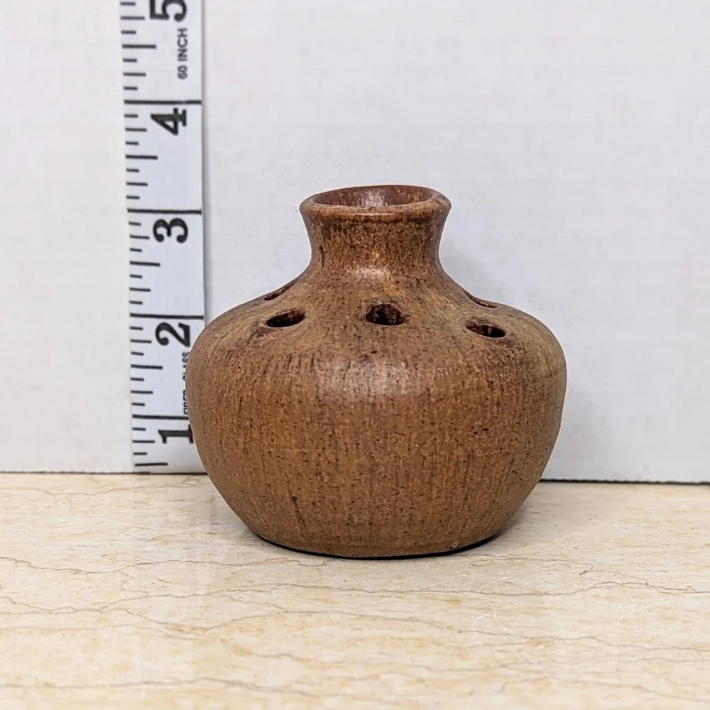 Studio Pottery Seagrove Flower Frog  Brown Vase Handcrafted Artisan Made